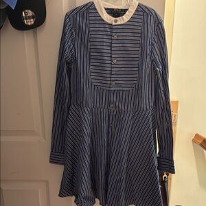 Polo by Ralph Lauren Blue and White Cuffed Sleeve Dress